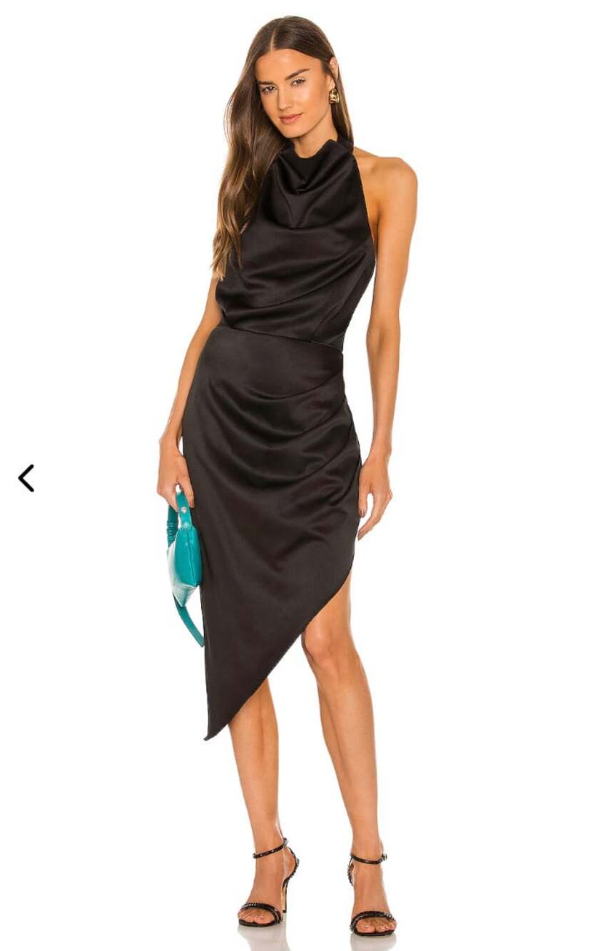 Elliatt Naomi Dress in Black Size Medium Halter Satin Midi Sleeveless